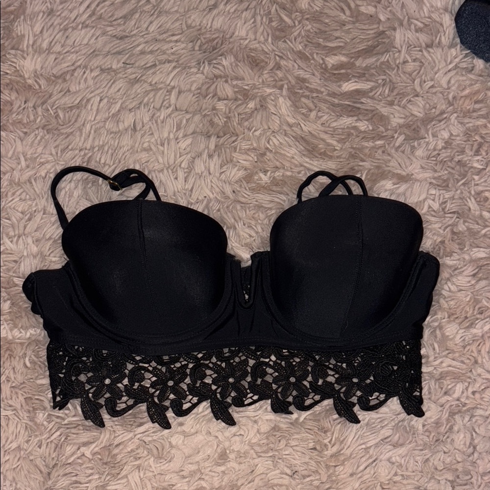 Time and Tru Black Lace Bikini Top
